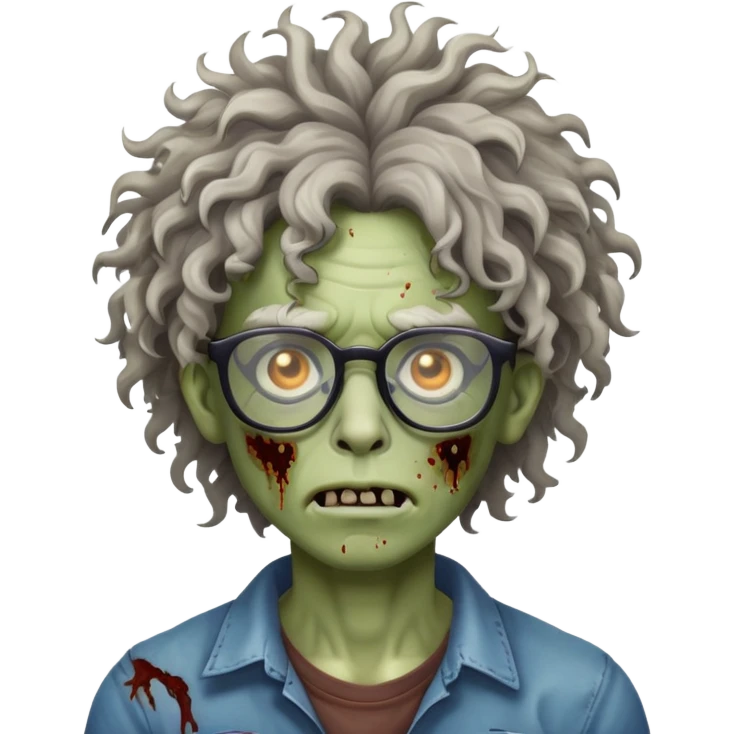 zombie with curly hair and glasses emoji