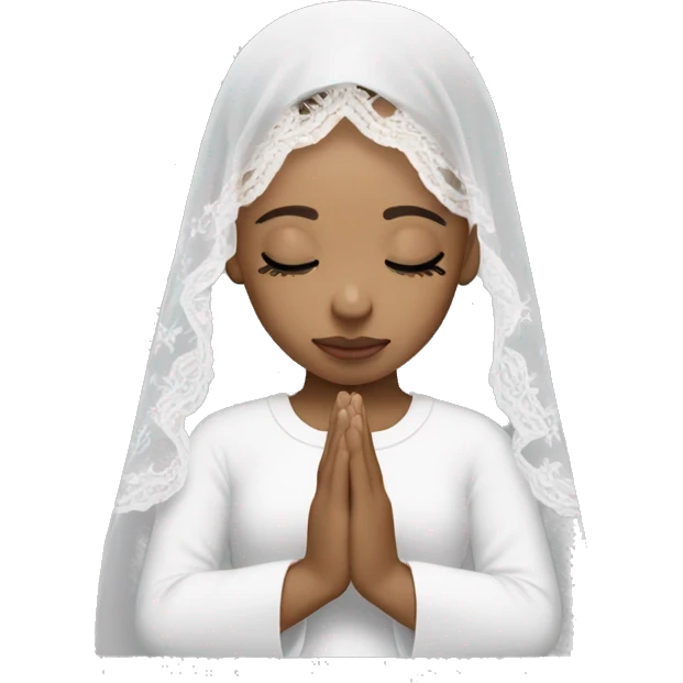 Light skin girl praying with eyes closed and lace white veil  emoji