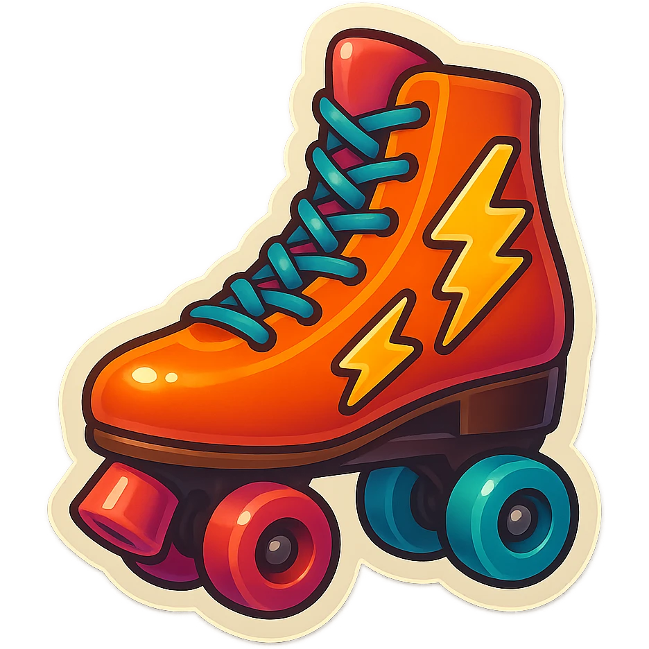 a roller skate with lightning bolts, retro sticker style emoji