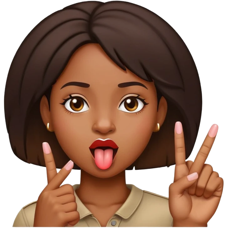 Black girl sticking up middle finger with tongue out emoji