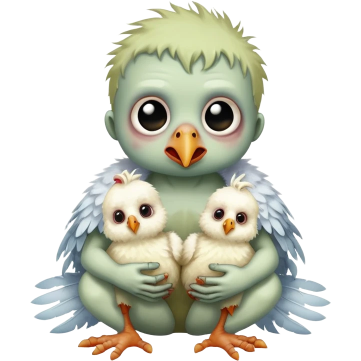 baby zombie on a tiny white chicken emoji
