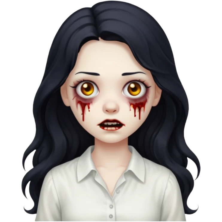 garota zumbi com cabelo preto ondulado longo blusa BRANCA emoji