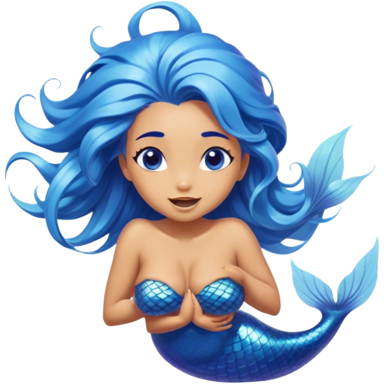 Cinematic Realistic Blue Hair Mermaid Portrait, head tilted dramatically with an exaggeratedly amused expression, featuring a striking, vibrant form with meticulously detailed, flowing blue hair and glowing, tanned skin. Her expressive eyes brim with playful marine mischief, rendered with dynamic underwater lighting and vibrant textures that imbue the scene with an air of cheeky, over‐the‐top oceanic whimsy—capturing the essence of a spirited mermaid ready to enchant with coastal charm. emoji