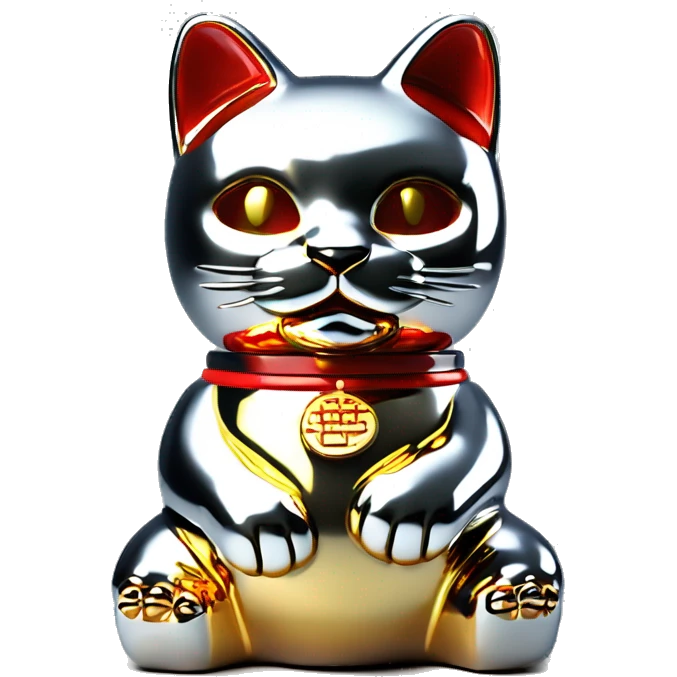 Full chrome plated solid color uncluttered maneki neko 3d emoji