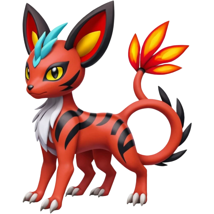 Colorful Meloetta-Litten-Guilmon-Darkrai-Pokémon-Fakémon-fusion-hybrid-creature with abstract markings emoji