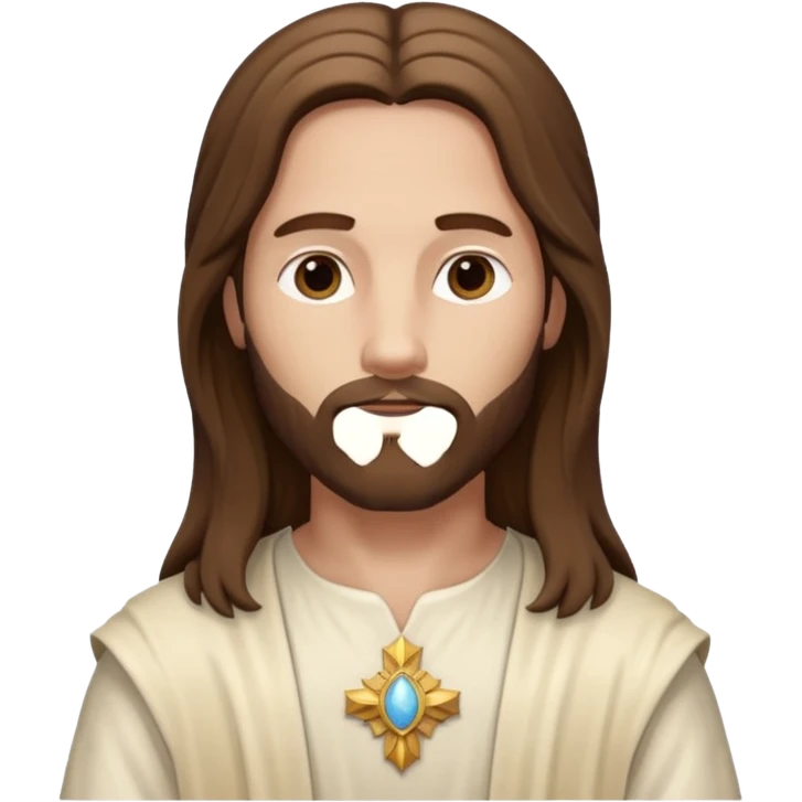 Jesus, Son of God from Gods and Goddesses with long brown hair, cream outfit emoji
