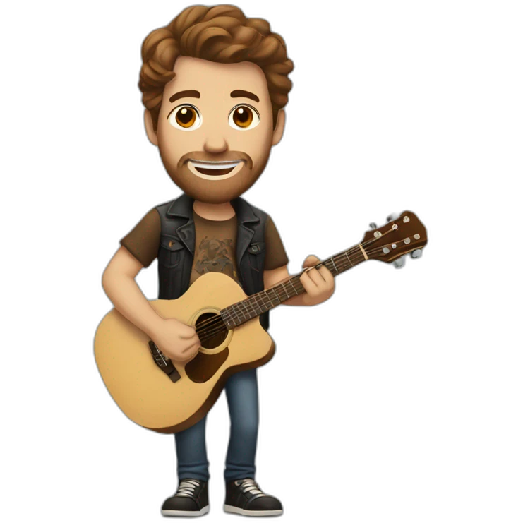 white man with brown hair with tattoos with a guitar emoji