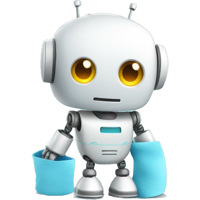 A cute robot with a cleaning cloth in his hands emoji