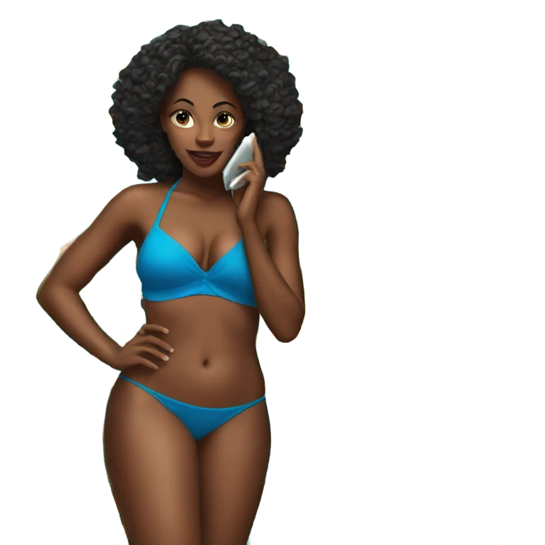 1 Black woman in a bikini on the cell phone. emoji
