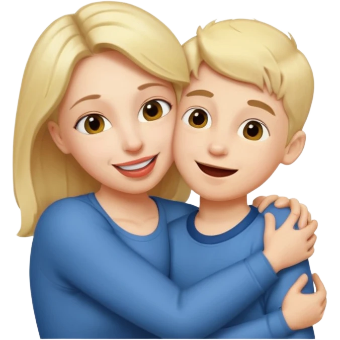 A woman and her son, with their tongues hanging out, their tongues touching and hugging. emoji