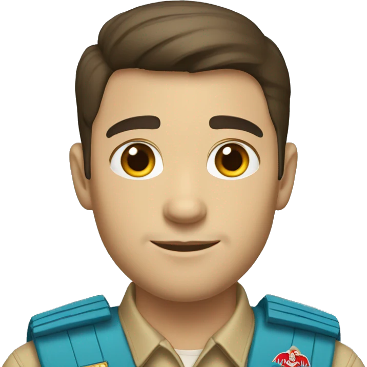 White man with dark hair, beard, in light blue boy scout uniform emoji