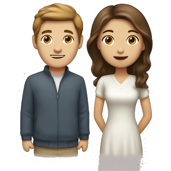 Brown haird asian girl with brown haired white guy emoji