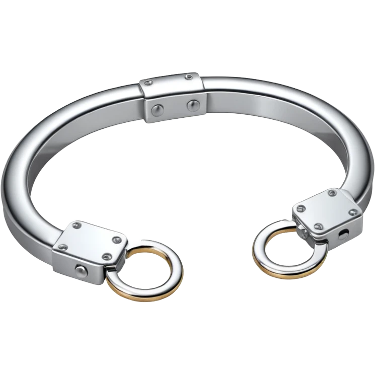 A pair of elegant handcuffs emoji made of silver chrome, smooth rounded design, glossy metallic reflections, luxury fetish aesthetic, minimal iOS emoji style, centered, clean white background emoji