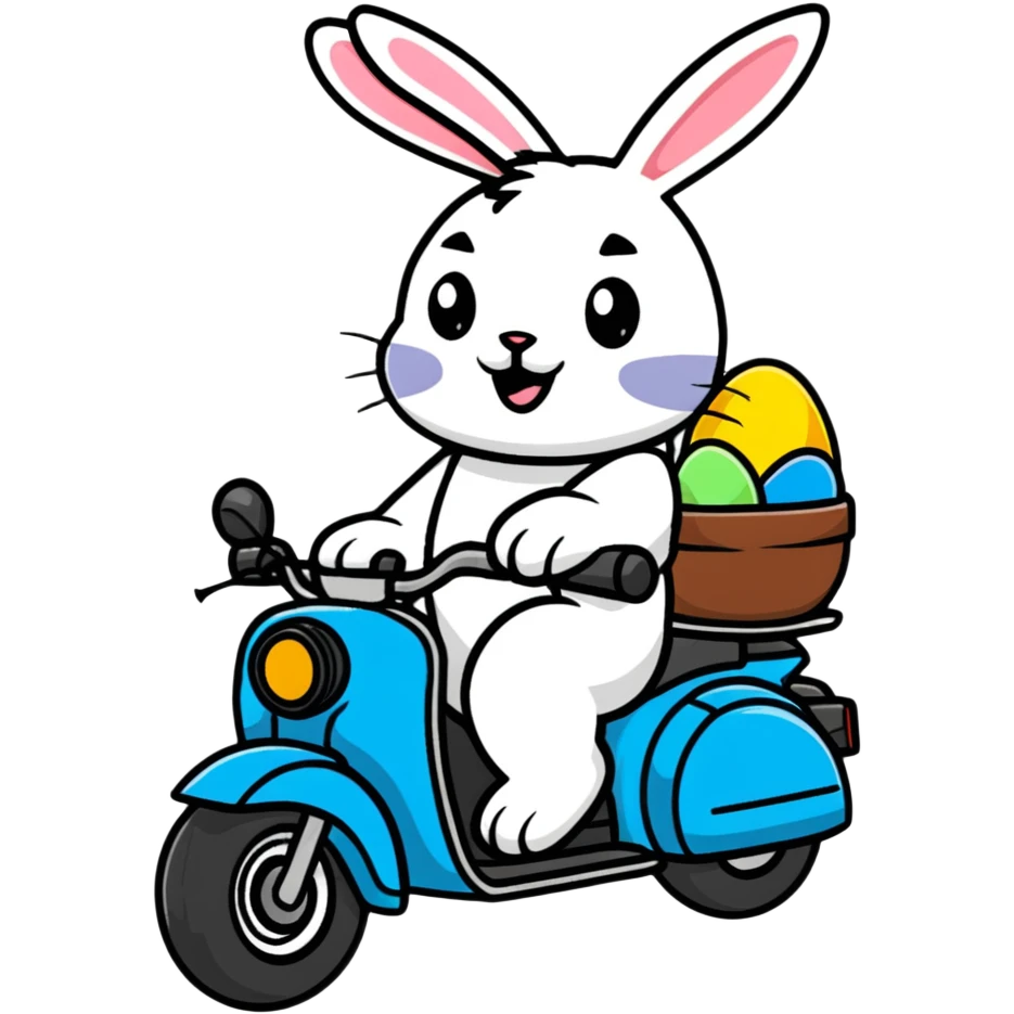 Easter bunny riding a BMW boxer motorcycle emoji
