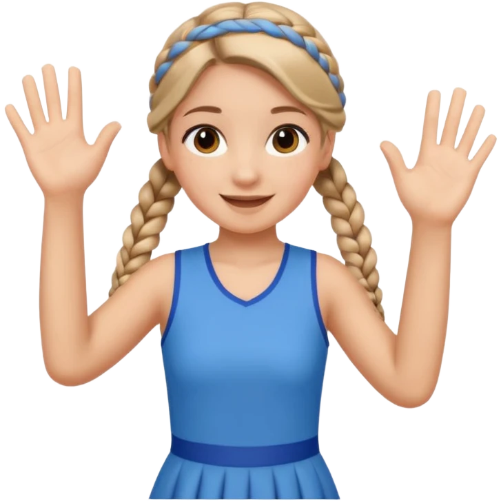 A braid hair girl in a jersey dress, waving both arms in pure joy. emoji