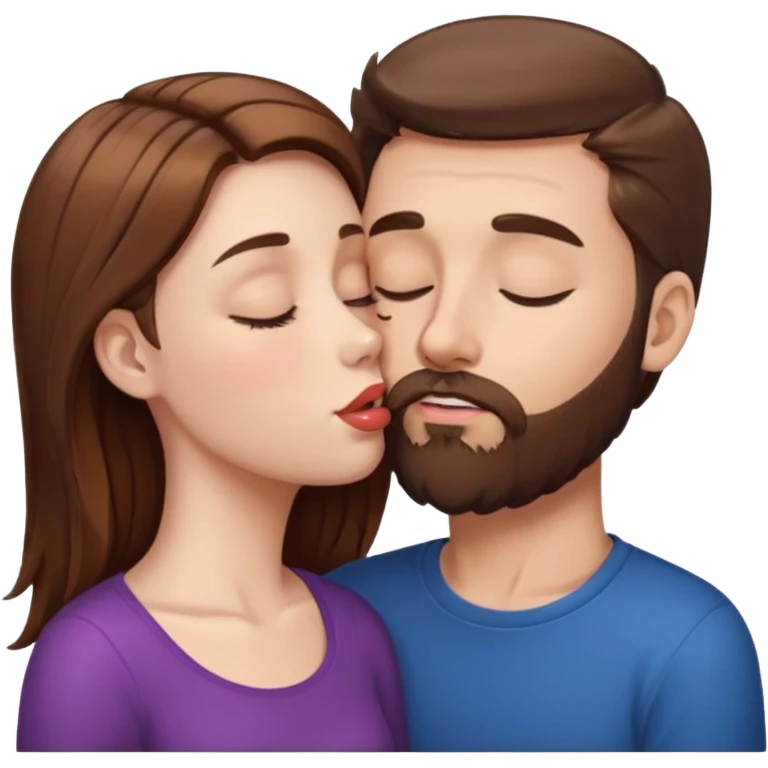 White man with brown hair and beard kissing lips with a white girl with brown hair with closed eyes emoji