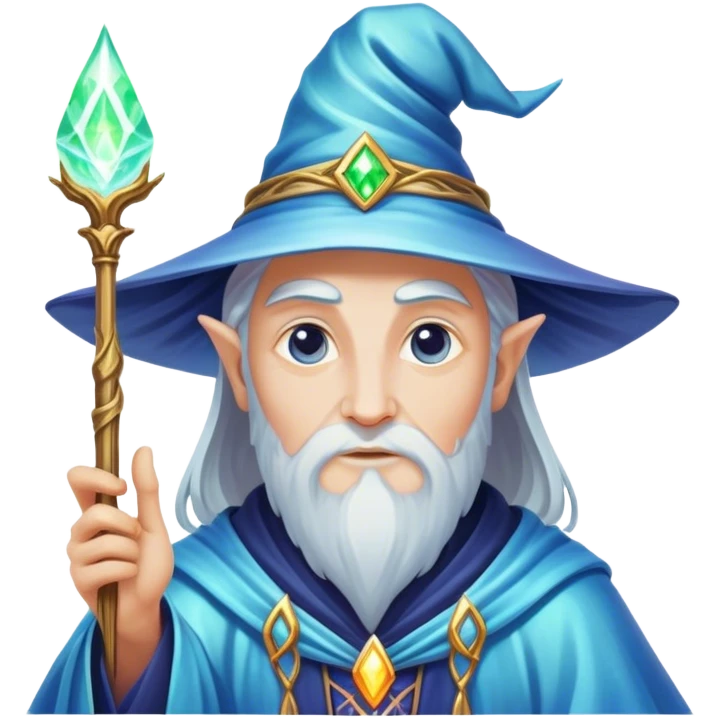 A luminescent enchanted Wizard, his ethereal presence shimmering with otherworldly energy, each detail radiating with mystical power and ancient wisdom. The image is vivid and captivating, drawing viewers into a mesmerizing realm of fantasy and magic. emoji