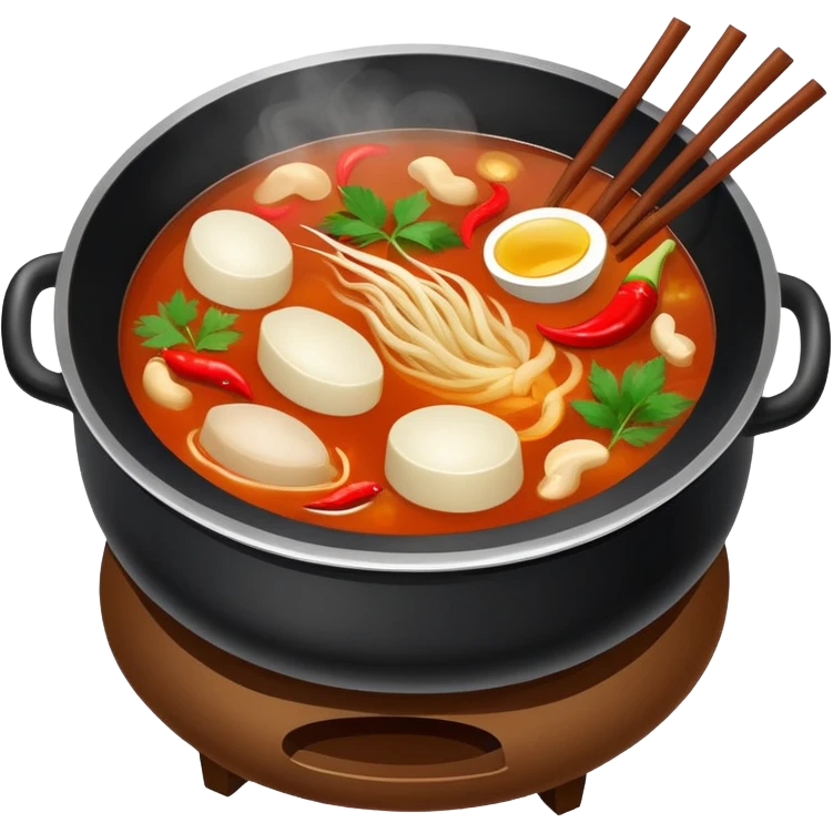Chinese hot pot with spicy broth and ingredients, simplified emoji emoji