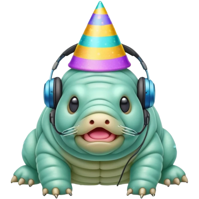 microscopic tardigrade wearing headphones and a party hat emoji