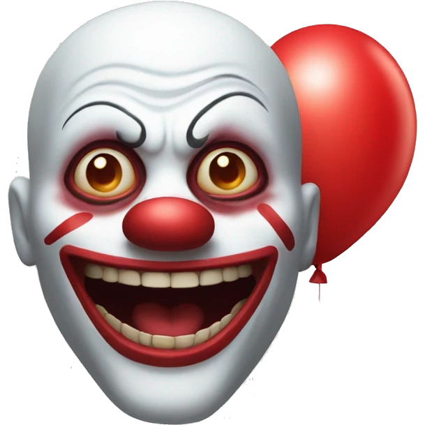 Clown with red balloon and big scary smile emoji
