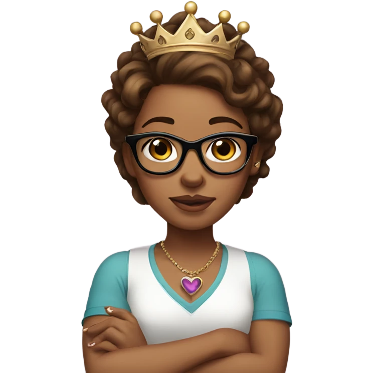 Girl with brown hair wearing glasses and a crown. She has tattoos on her arms emoji