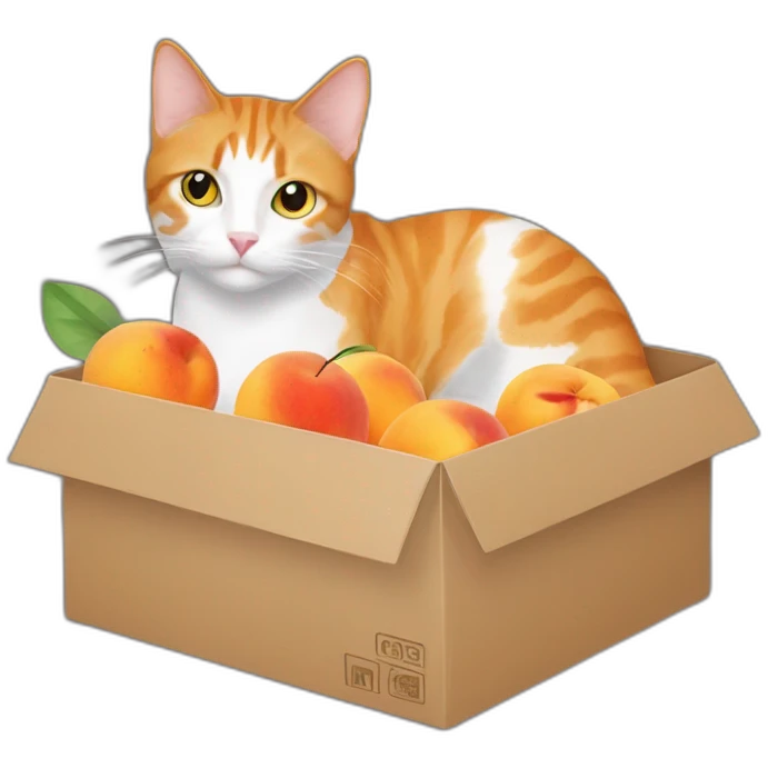 Orange and white tabby cat with box of peaches emoji