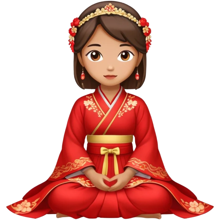 Beautiful girl wearing red Hanfu wedding dress sitting emoji