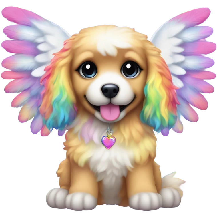 Lisa frank rainbow fluffy puppy with angel wings emoji