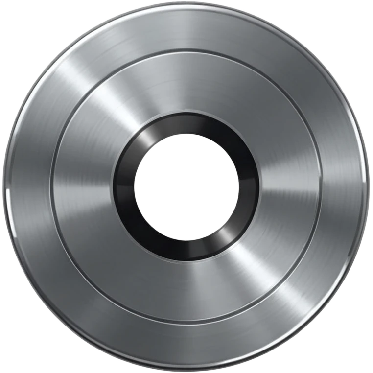 Chrome vinyl record emoji, silver metallic finish, iOS emoji style, reflective surface, minimal design, centered, smooth gradients, clean white background emoji