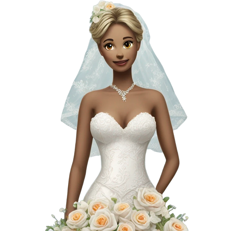 Hyper Realistic ornate Wedding dress displays fish tail with flowers  emoji