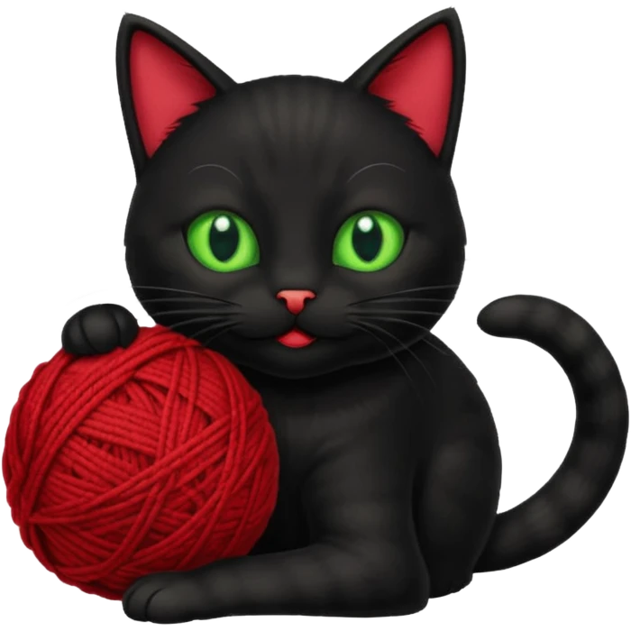 happy black cat playing with small ball of wool emoji
