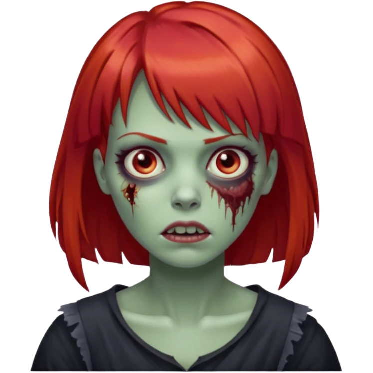 Mulher zombie com cabelos vermelho com franja emoji