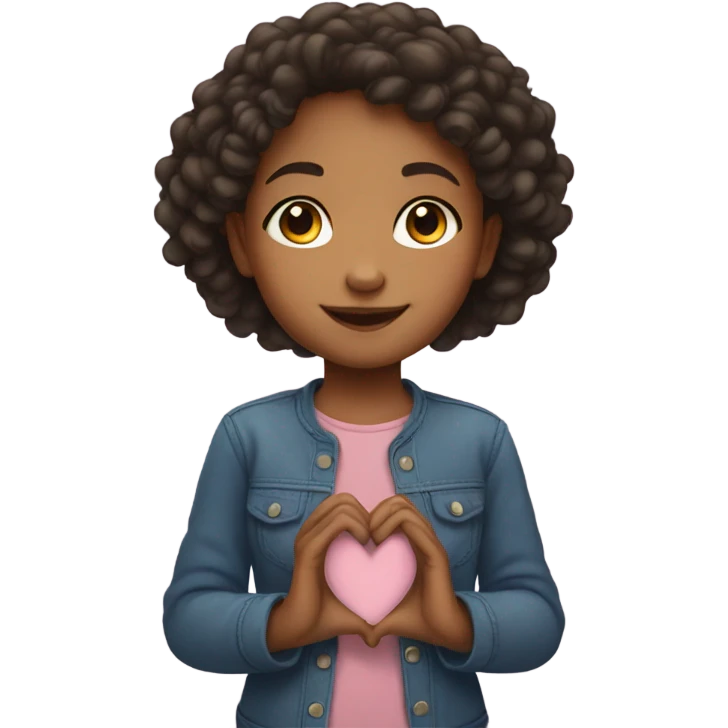 A mixed race little girl making a heart emoji