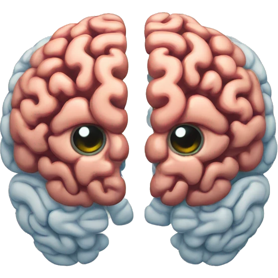 a brain with two sides. left technlogy, right health spirituality emoji