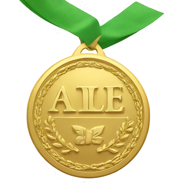 Gold medal with word "Ale" engraved on it emoji