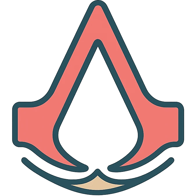 assassin's creed logo, reimagined minimalist, rounded, soft lines, simple shapes, Airbnb icon style emoji