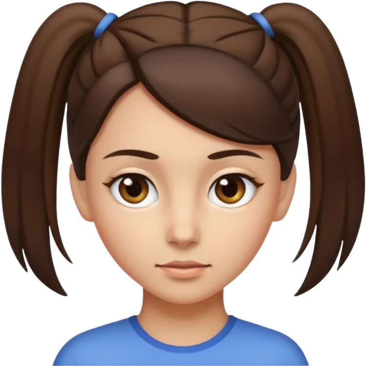 brunette and her hair is tightly ponytailed, her hair is not messy and her eyes look sharp emoji