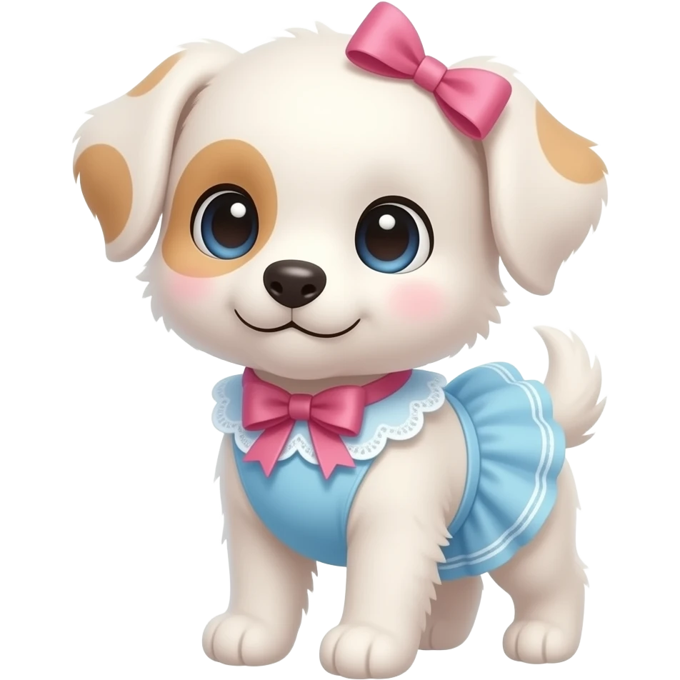 cute white puppy with ribbons and dress emoji