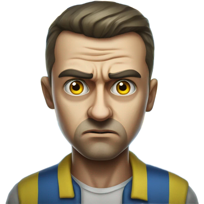 super-realistic angry Ukrainian with ukranian flag emoji