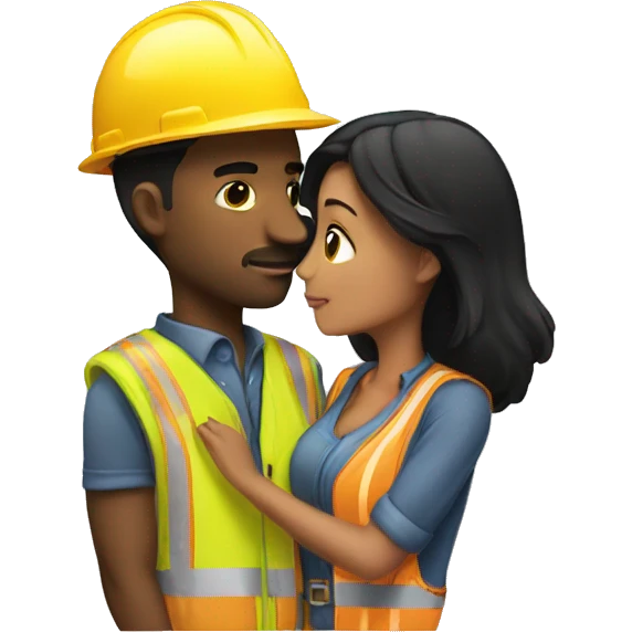 construction worker male kissing his girlfriend who is a short black haired girl emoji