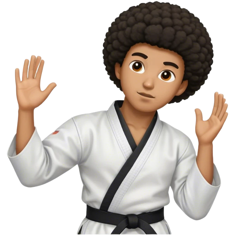black karate instructor with afro hair and a low taper haircut, and a small fade on the sides emoji
