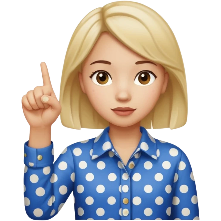 girl wearing a polka dots  shirt style, and poiting witgh her hand emoji