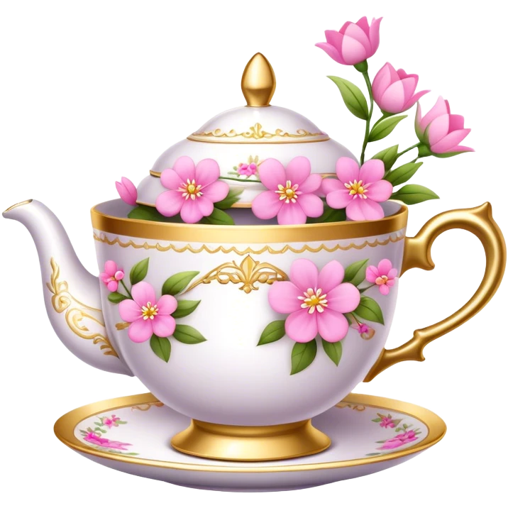 princess tea cup with pink flowers and gold details  emoji