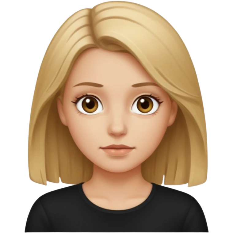 white girl with dirty blond hair, hazel eyes, black top emoji