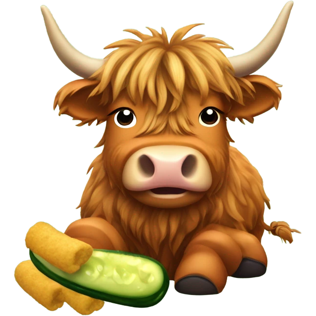 A highland cow eating a pickle while wearing flippers  emoji