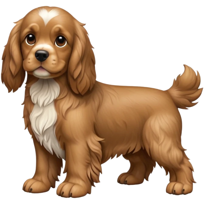 cinematic-[cocker spaniel dog]-realistic-full-body-sitting-emoji,-tail-resting-loosely-beside-its-paws,-head-tilted-dramatically,-scruffy-[solid brown]-fur,-simplified-yet-realistic-focused-features,-highly-detailed,-glowing-with-an-almost-sarcastic-glow emoji