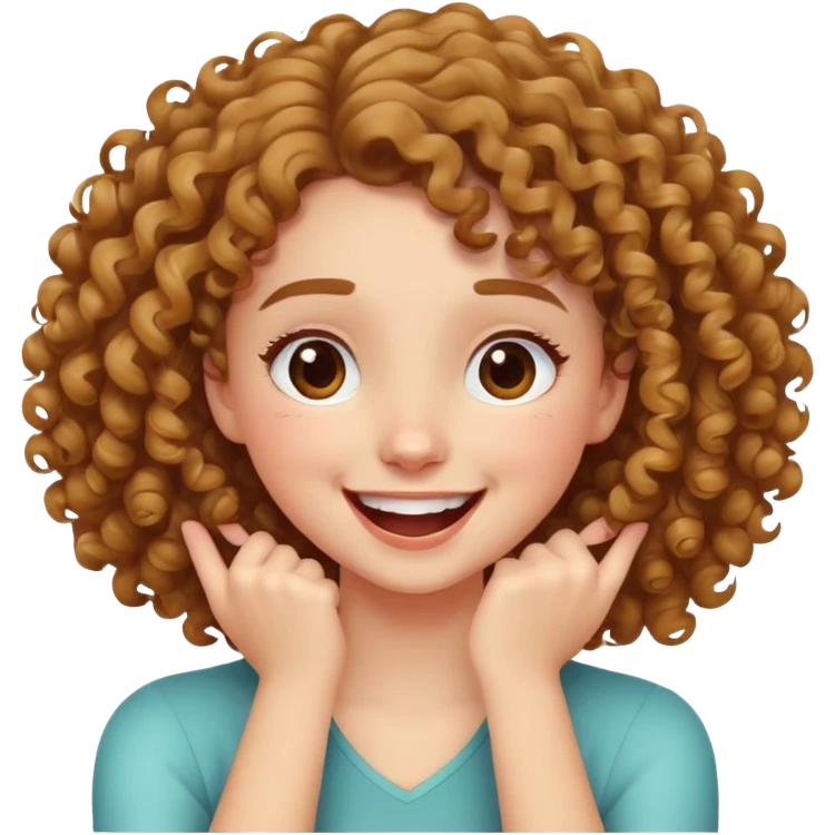 girl with curly hair holding her hands to neck with one arm crossed over the other laughing emoji