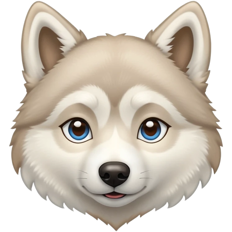 Beige husky with blue eyes and a brown heart emoji