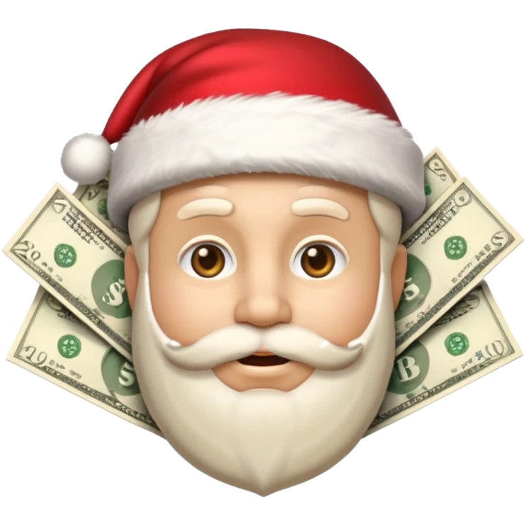 A confident rich emoji face wearing a Santa hat, money stacks, casino vibe, New Year theme, premium 3D emoji style, sharp details, no text, isolated on transparent background emoji