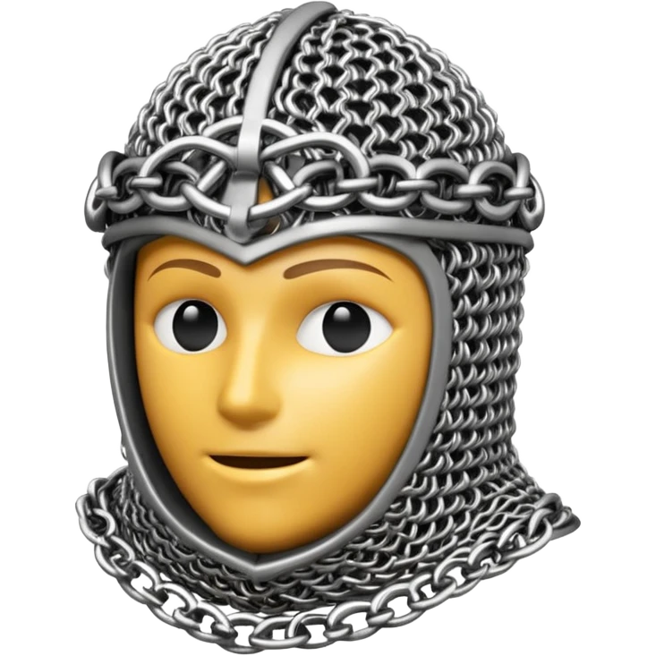 3D render of Medieval Coif, made of interlocking chainmail metal rings, wire mesh texture, visible holes and negative space, metallic silver and grey, high contrast shadows, Apple emoji style, isolated on white background --v 6.0. emoji